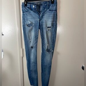 American Eagle Outfitters sky high ripped jeans in medium wash